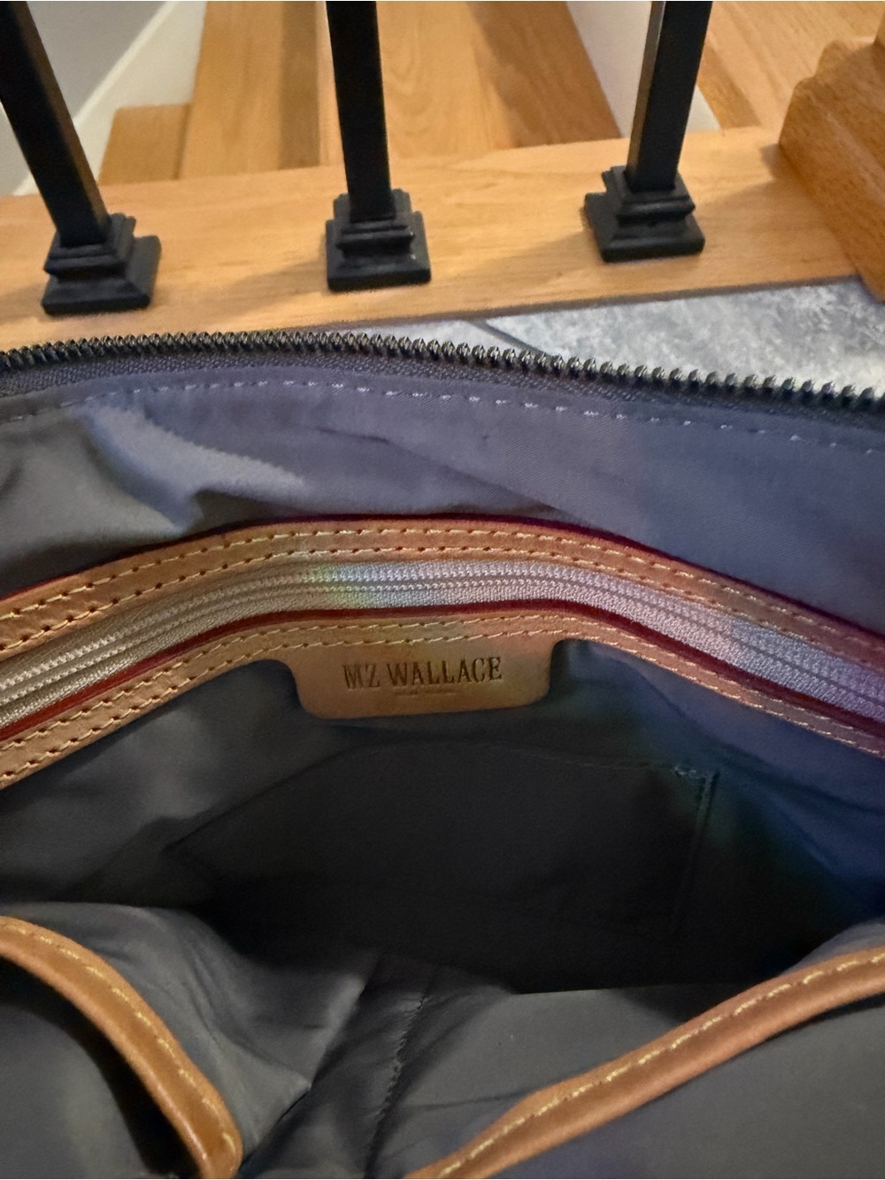 MZ Wallace Quilted Crossbody in Charcoal with Pink Strap - Picture 6 of 6